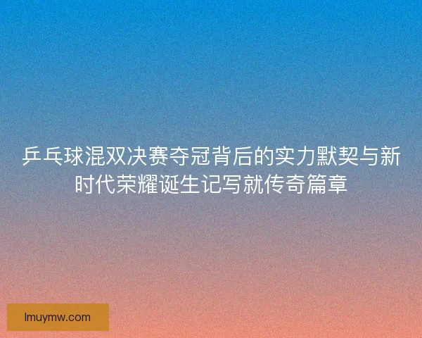 乒乓球混双决赛夺冠背后的实力默契与新时代荣耀诞生记写就传奇篇章